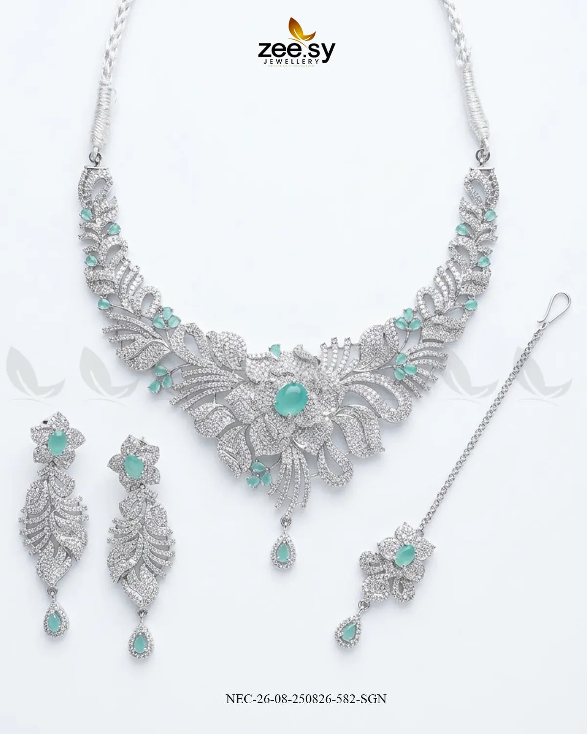 Azure Floral Sapphire Necklace Set Necklace Sets - Zeesy Jewellery Pakistan | Premium Artificial & Imitation Jewellery