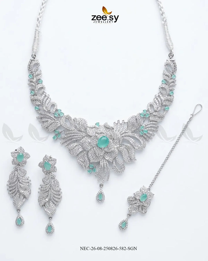 Azure Floral Sapphire Necklace Set Necklace Sets - Zeesy Jewellery Pakistan | Premium Artificial & Imitation Jewellery