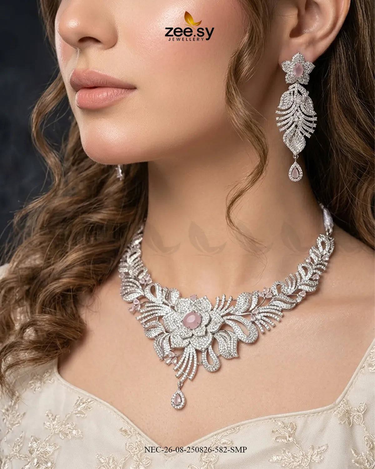Azure Floral Sapphire Necklace Set Necklace Sets - Zeesy Jewellery Pakistan | Premium Artificial & Imitation Jewellery