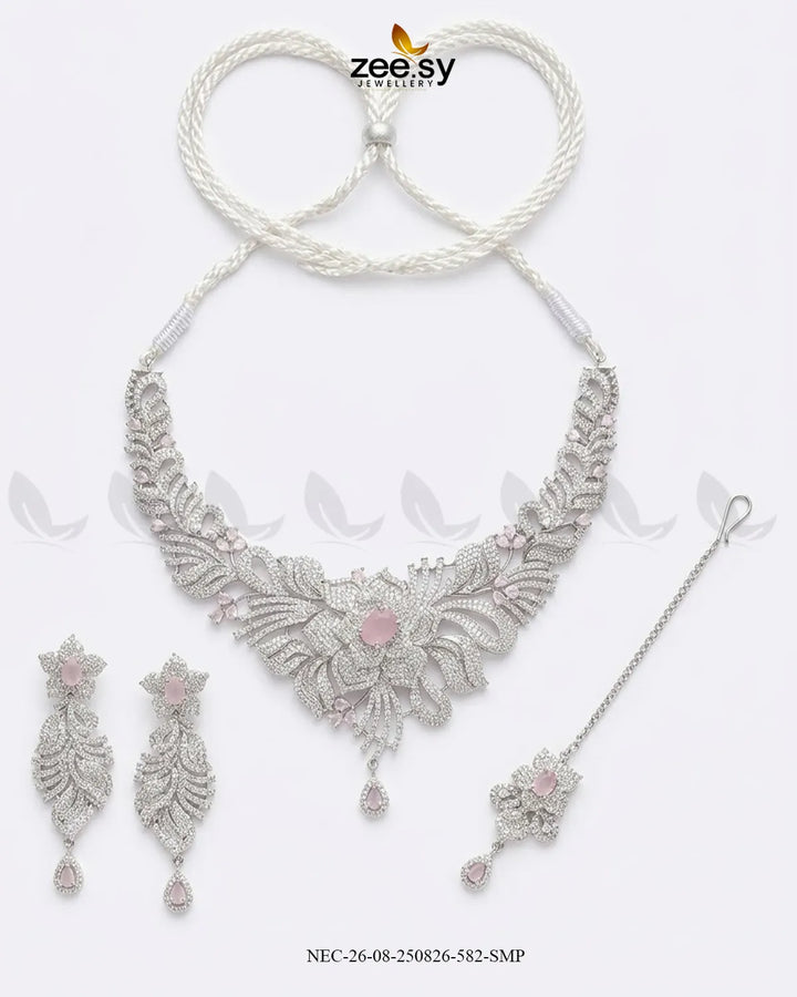 Azure Floral Sapphire Necklace Set Necklace Sets - Zeesy Jewellery Pakistan | Premium Artificial & Imitation Jewellery
