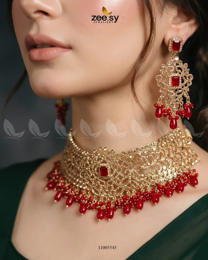 RJ05 bridal set in red, style BRIDAL-0232, shown in a product image
