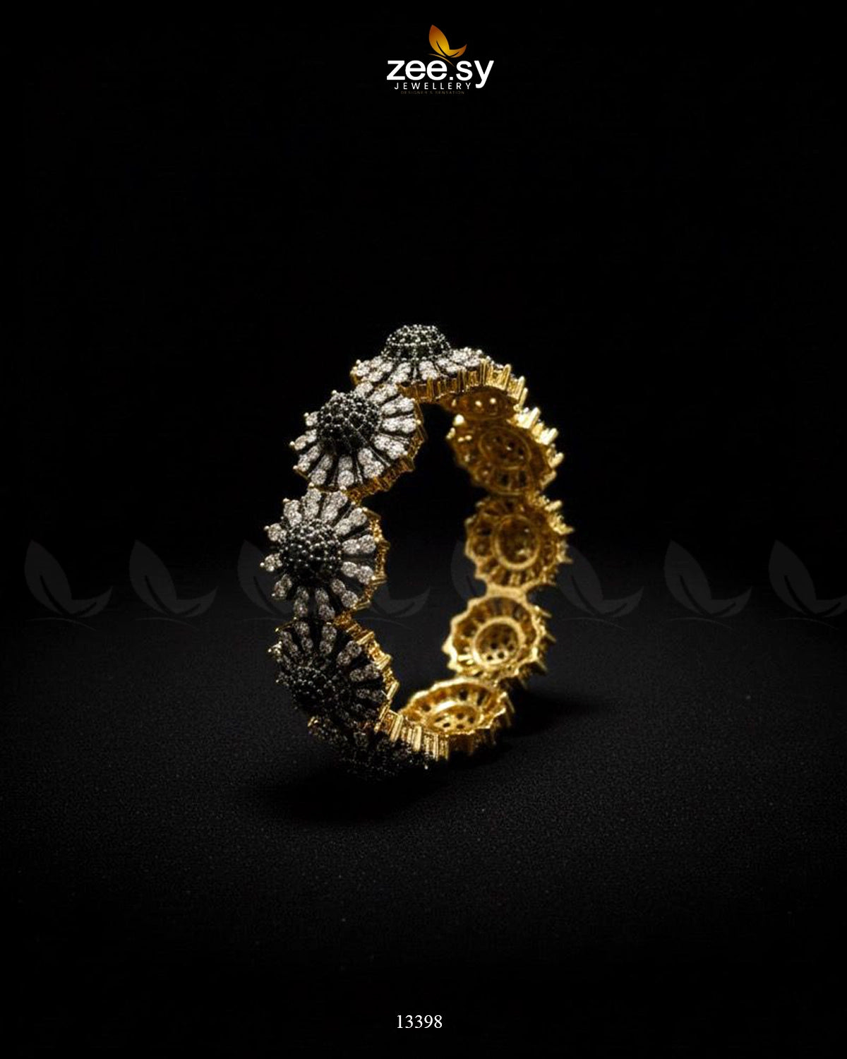 Regal Two-Tone Floral Cluster Bangle Black - Zeesy Jewellery