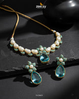 Oceanic Baroque Teardrop Necklace Set Blue - Zeesy Jewellery