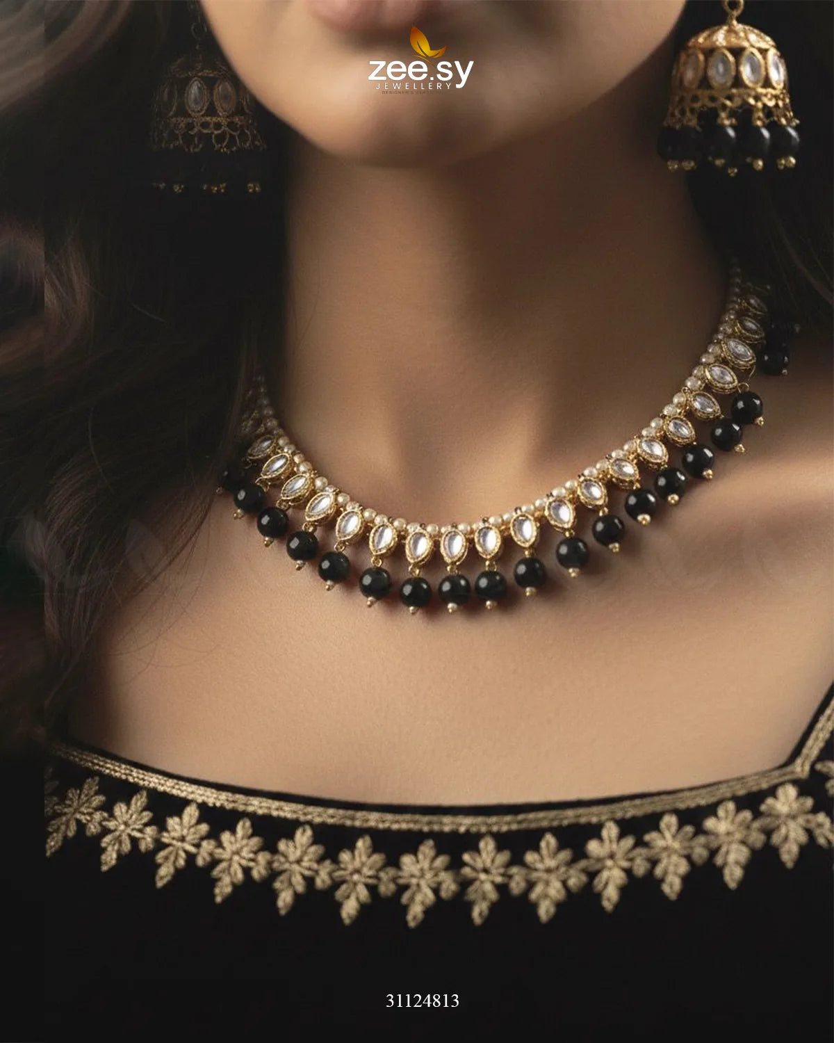 Magnificent Tonal Arch Bridal Set Golden Black - Zeesy Jewellery