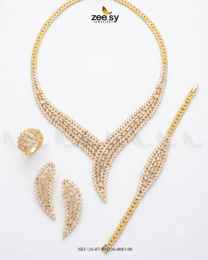 Baguette American Daimond Necklace Set Necklace Sets - Zeesy Jewellery Pakistan | Premium Artificial & Imitation Jewellery
