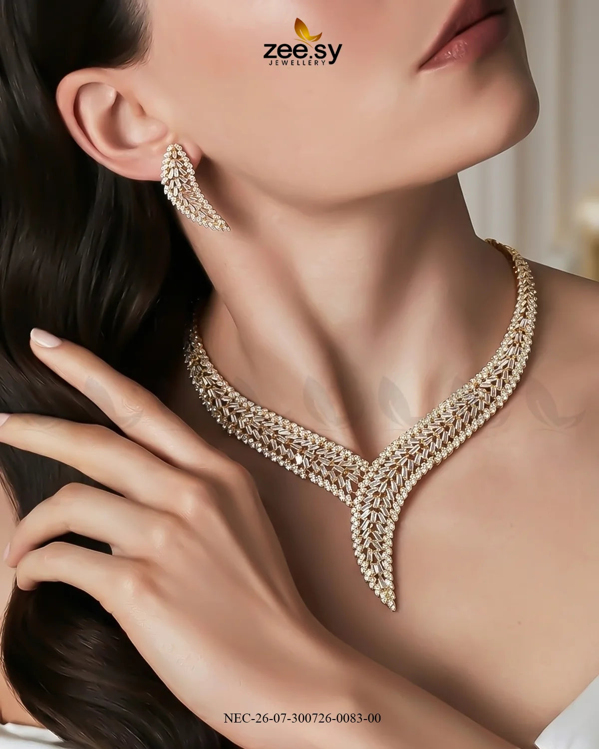 Baguette American Daimond Necklace Set Necklace Sets - Zeesy Jewellery Pakistan | Premium Artificial & Imitation Jewellery