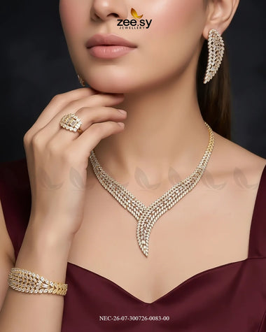 Baguette American Daimond Necklace Set Necklace Sets - Zeesy Jewellery Pakistan | Premium Artificial & Imitation Jewellery