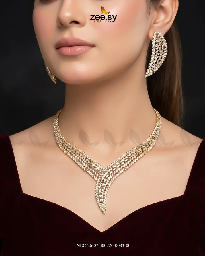 Baguette American Daimond Necklace Set Necklace Sets - Zeesy Jewellery Pakistan | Premium Artificial & Imitation Jewellery
