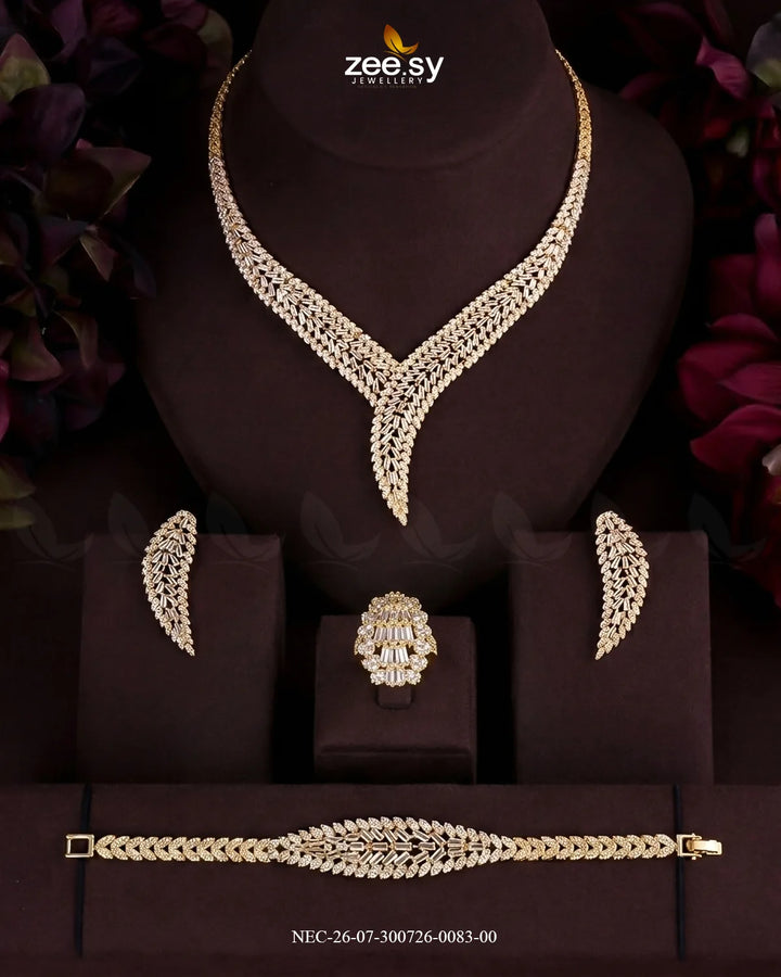 Baguette American Daimond Necklace Set Necklace Sets - Zeesy Jewellery Pakistan | Premium Artificial & Imitation Jewellery