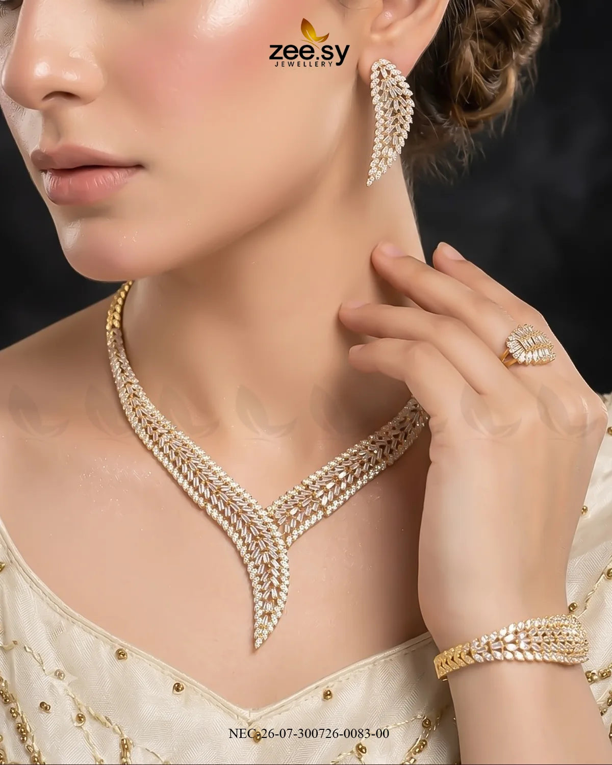 Baguette American Daimond Necklace Set Necklace Sets - Zeesy Jewellery Pakistan | Premium Artificial & Imitation Jewellery