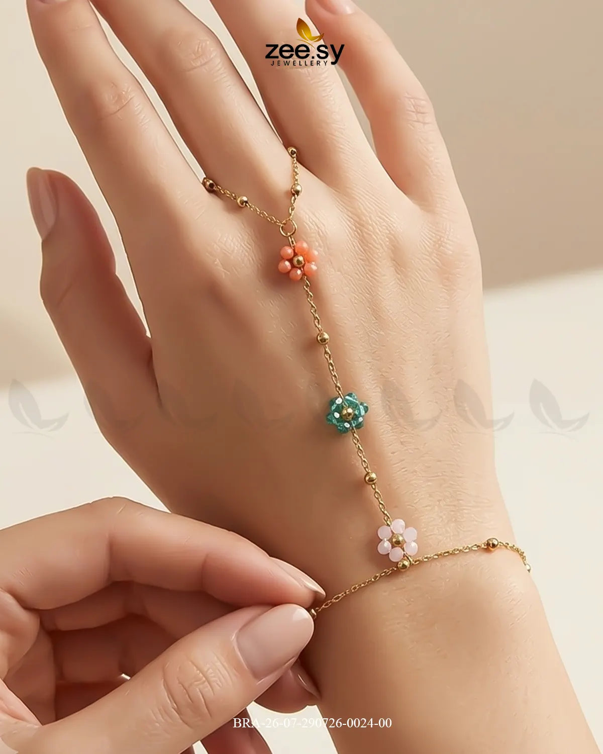 Beaded Flower Station Finger Bracelet Bracelet - Zeesy Jewellery Pakistan | Premium Artificial & Imitation Jewellery