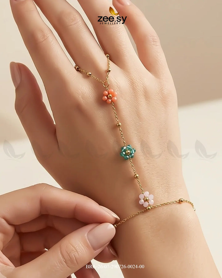 Beaded Flower Station Finger Bracelet