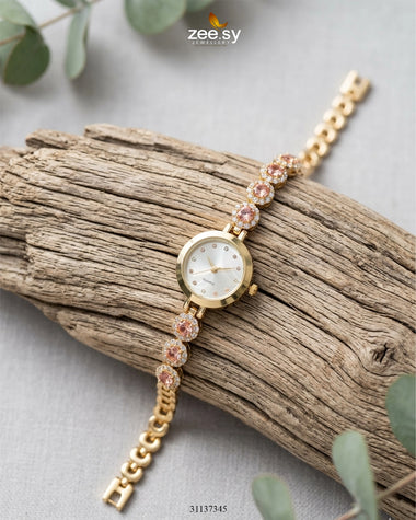 Bella Charm Bracelet Watch Golden Mint Pink ACCESSORIES - Zeesy Jewellery Pakistan | Premium Artificial & Imitation Jewellery