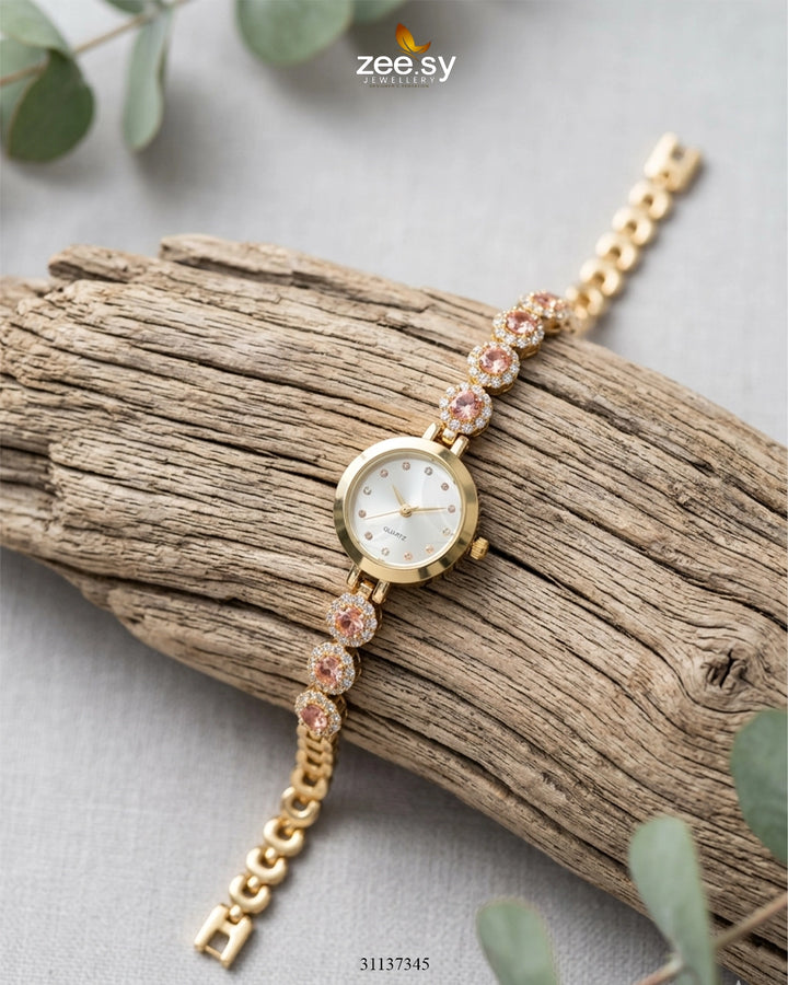 Bella Charm Bracelet Watch Golden Mint Pink ACCESSORIES - Zeesy Jewellery Pakistan | Premium Artificial & Imitation Jewellery