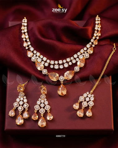RHS09 Bella Drop AD necklace set in champagne gold with drop pendant design