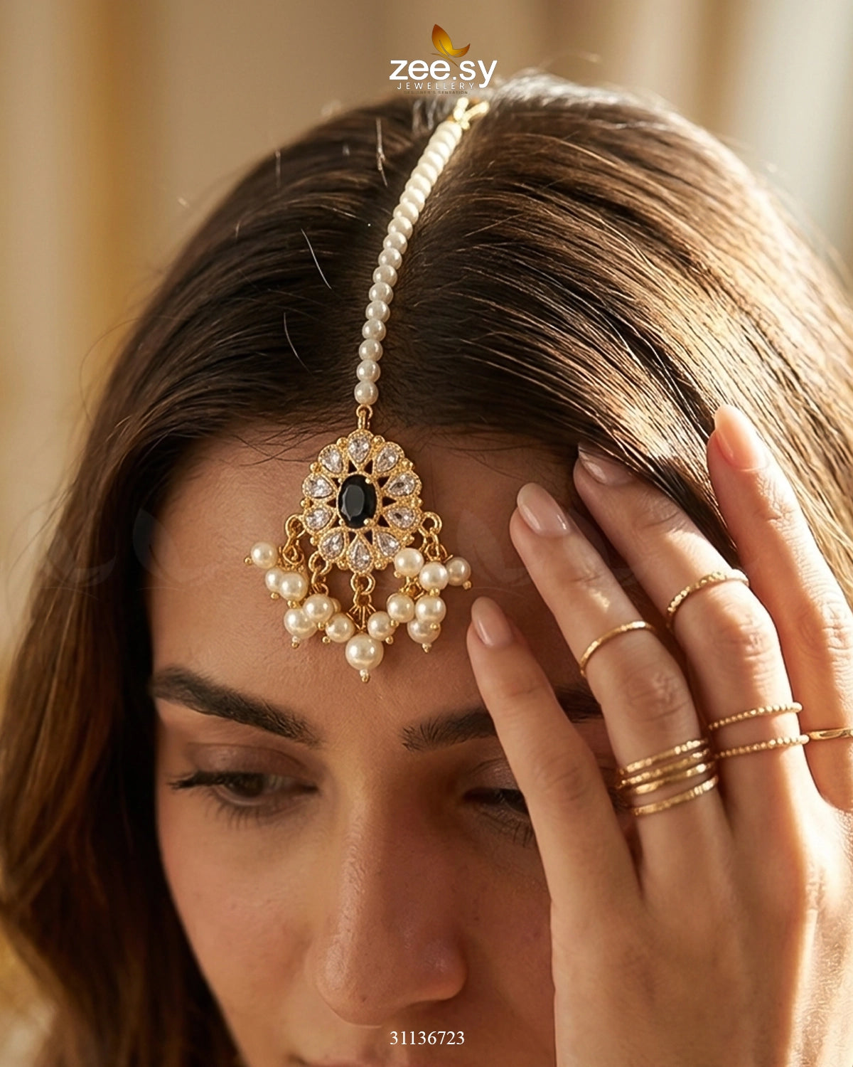 Bella Glow Faux Pearl Bindiya Golden Black BINDIYA - Zeesy Jewellery Pakistan | Premium Artificial & Imitation Jewellery