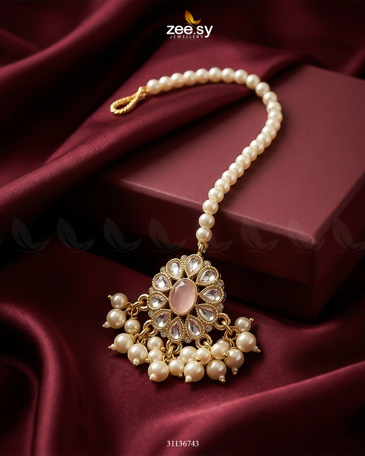 Bella Glow Faux Pearl Bindiya Golden Mint Pink BINDIYA - Zeesy Jewellery Pakistan | Premium Artificial & Imitation Jewellery