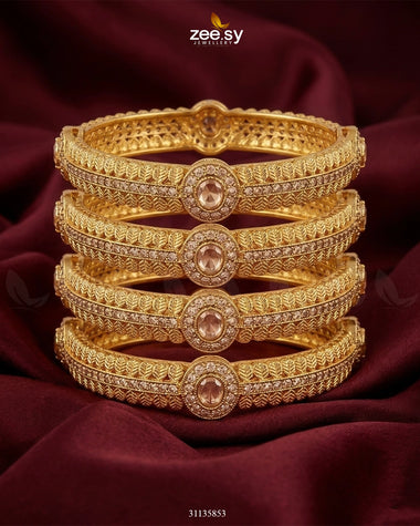 Bella Rose Leaf Bangles Golden Champagne Bangles - Zeesy Jewellery Pakistan | Premium Artificial & Imitation Jewellery