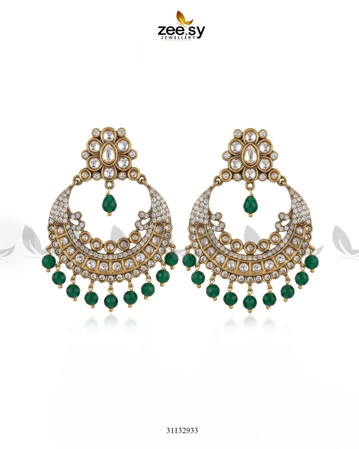 Bella Round Chandni Cluster Earrings Green White Earrings - Zeesy Jewellery Pakistan | Premium Artificial & Imitation Jewellery