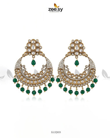 Bella Round Chandni Cluster Earrings Green White Earrings - Zeesy Jewellery Pakistan | Premium Artificial & Imitation Jewellery