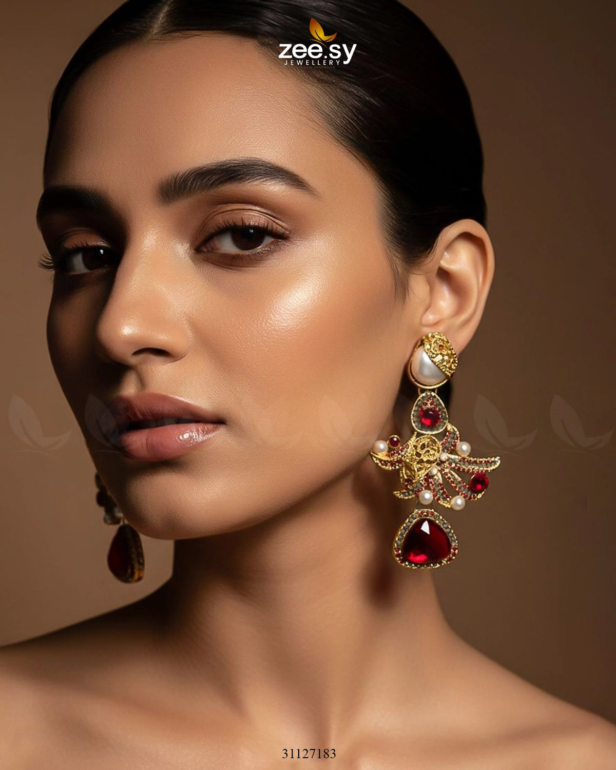 Bella Ruby Statement Drop Earrings Earrings - Zeesy Jewellery Pakistan | Premium Artificial & Imitation Jewellery