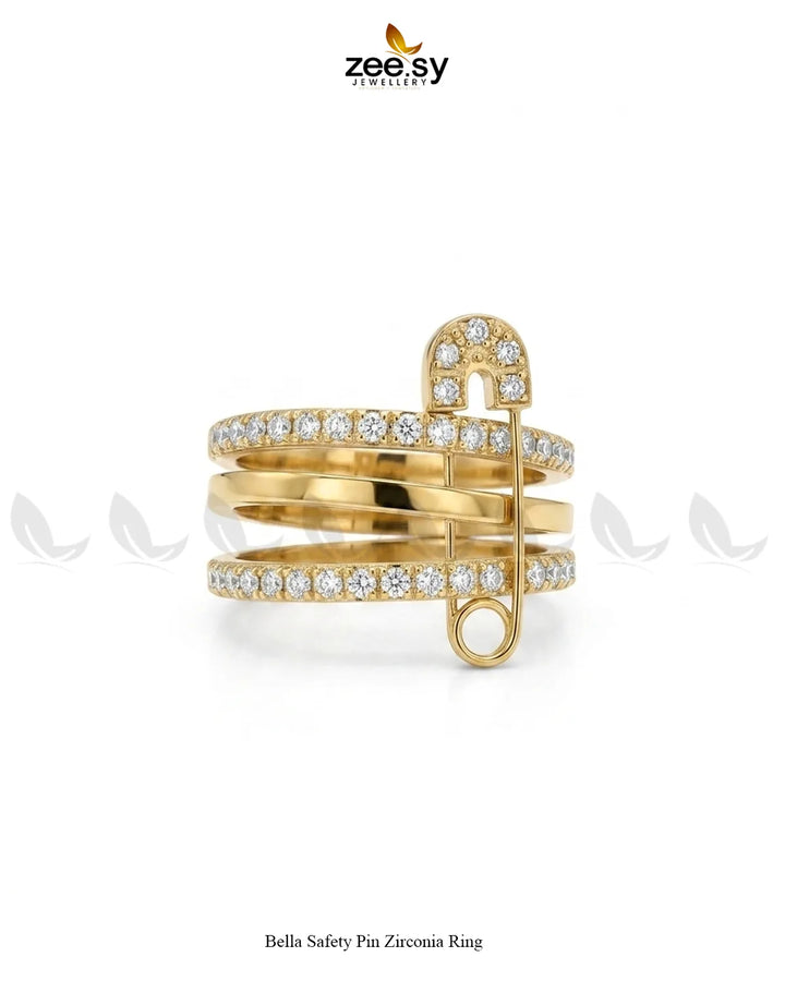 Bella Safety Pin Zirconia Ring Finger Ring - Zeesy Jewellery Pakistan | Premium Artificial & Imitation Jewellery