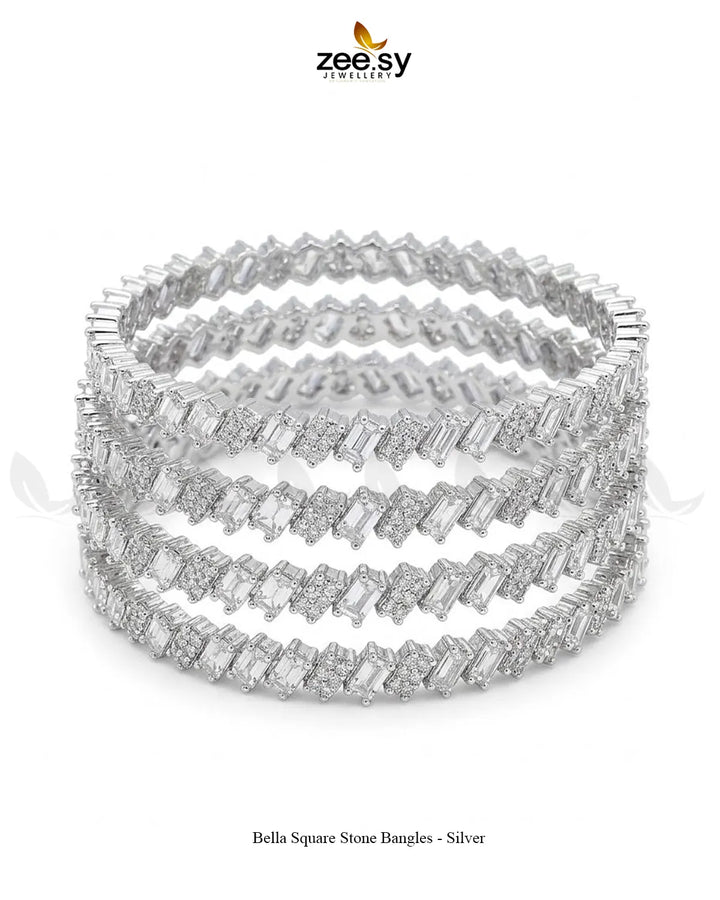 Bella Square Stone Bangles - Silver BANGLES - Zeesy Jewellery Pakistan | Premium Artificial & Imitation Jewellery