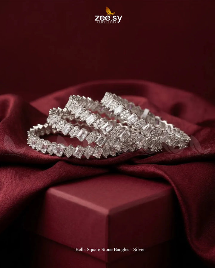 Bella Square Stone Bangles - Silver BANGLES - Zeesy Jewellery Pakistan | Premium Artificial & Imitation Jewellery