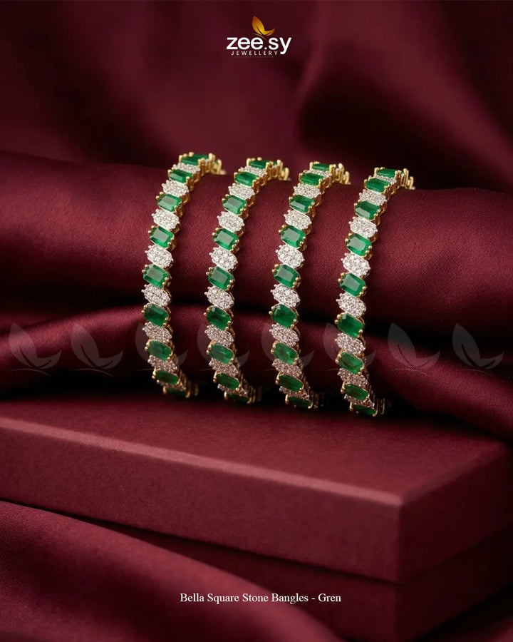 Green Bella Square Stone Bangles by RHS09, featuring square stone designs, perfect for traditional or stylish wear.