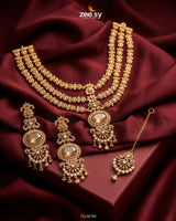 Bella Triple Layer Necklace Set Champagne Necklace Sets - Zeesy Jewellery Pakistan | Premium Artificial & Imitation Jewellery