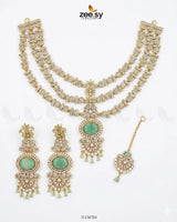 Bella Triple Layer Necklace Set Mint Green Necklace Sets - Zeesy Jewellery Pakistan | Premium Artificial & Imitation Jewellery