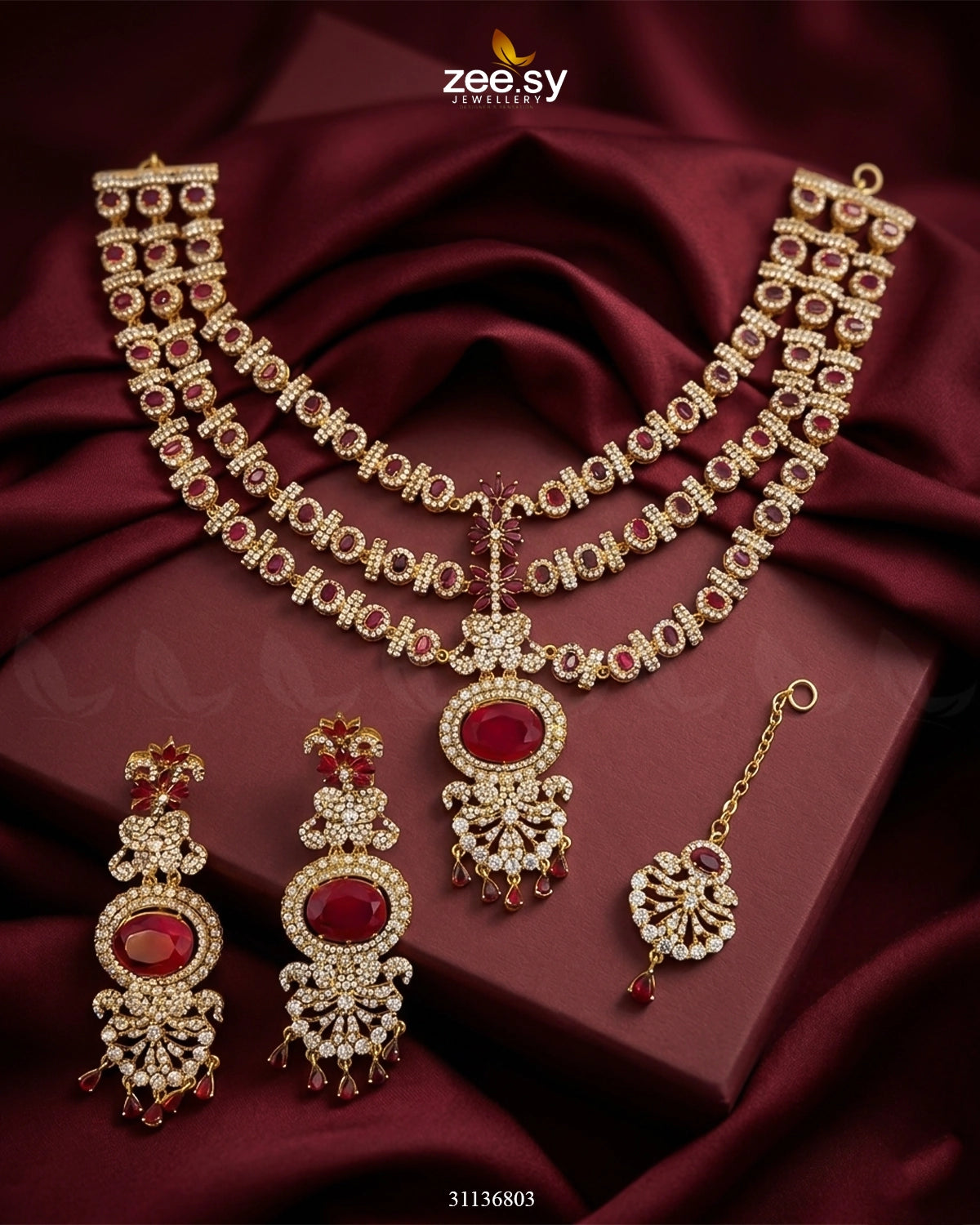 Bella Triple Layer Necklace Set Red Necklace Sets - Zeesy Jewellery Pakistan | Premium Artificial & Imitation Jewellery