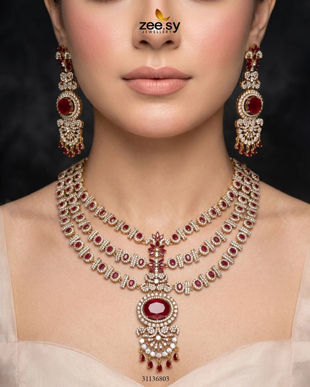 Bella Triple Layer Necklace Set Necklace Sets - Zeesy Jewellery Pakistan | Premium Artificial & Imitation Jewellery