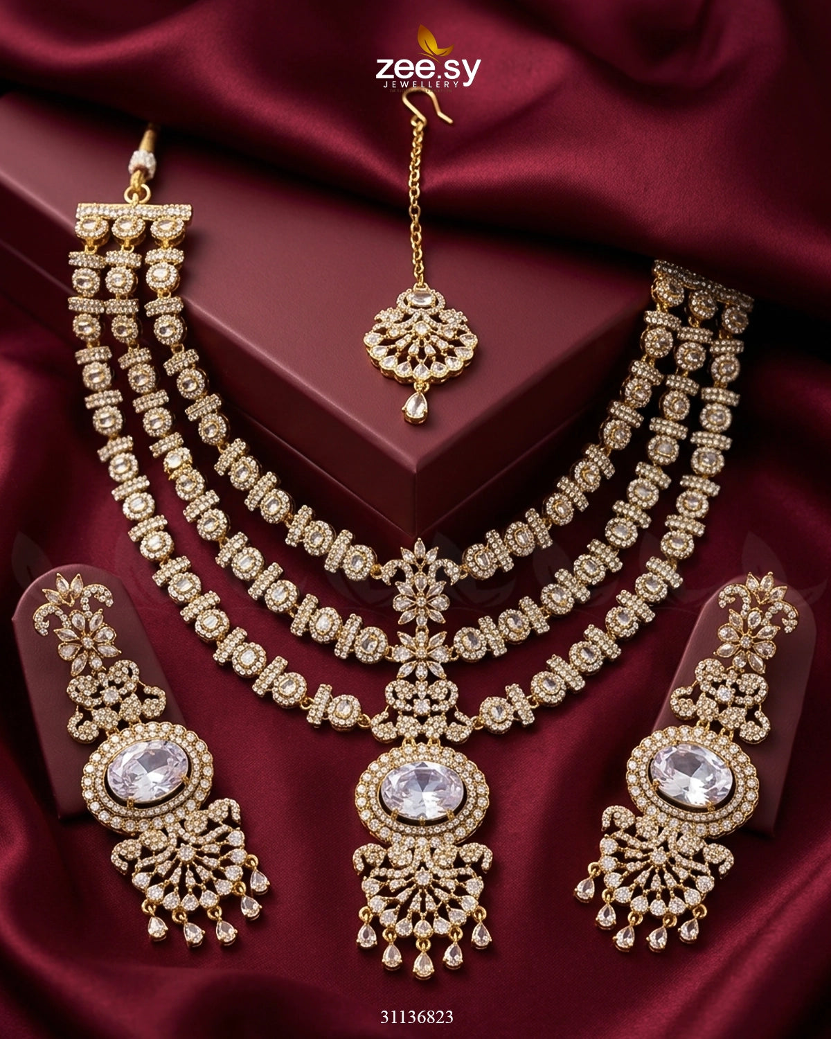 Bella Triple Layer Necklace Set White Necklace Sets - Zeesy Jewellery Pakistan | Premium Artificial & Imitation Jewellery