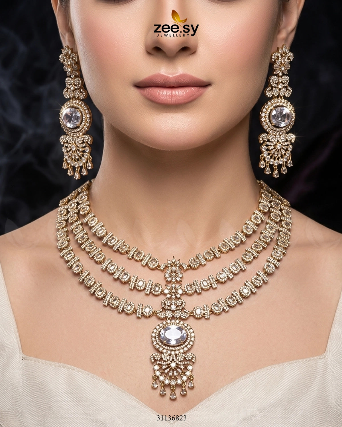 Bella Triple Layer Necklace Set Necklace Sets - Zeesy Jewellery Pakistan | Premium Artificial & Imitation Jewellery
