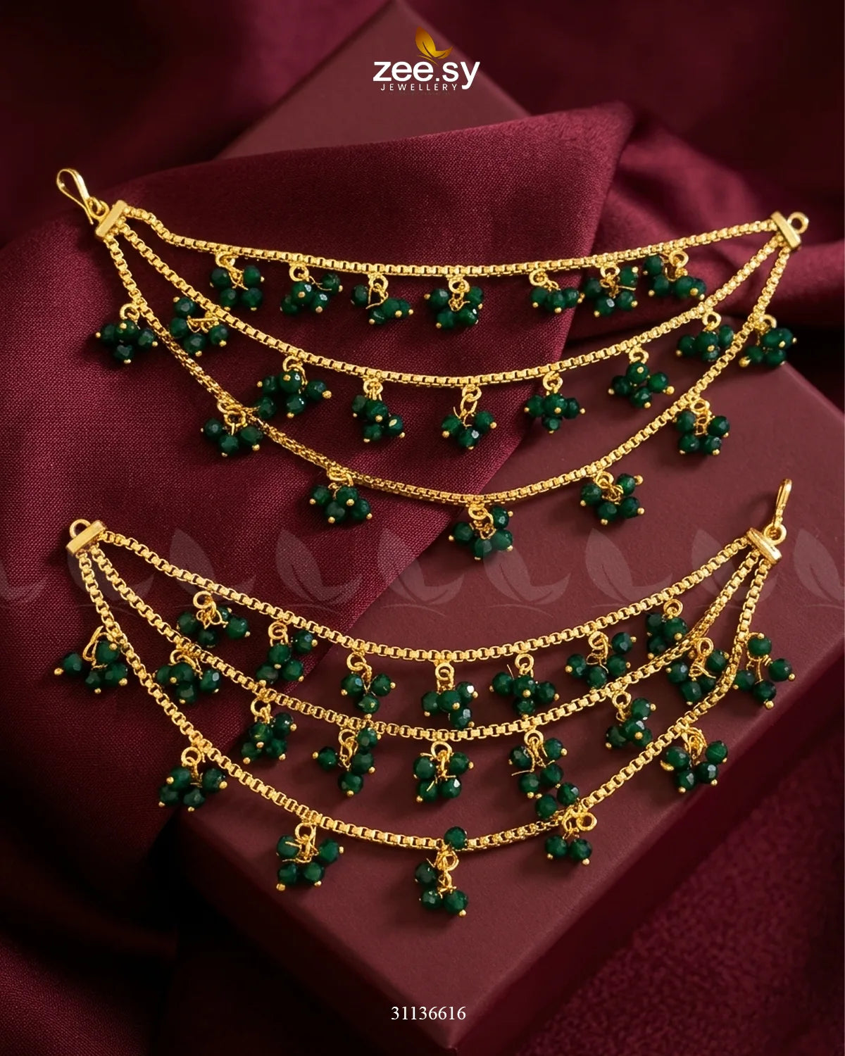 Bella Triple Layers Earring Sahara Golden Green Earrings - Zeesy Jewellery Pakistan | Premium Artificial & Imitation Jewellery