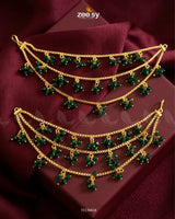 Bella Triple Layers Earring Sahara Golden Green Earrings - Zeesy Jewellery Pakistan | Premium Artificial & Imitation Jewellery