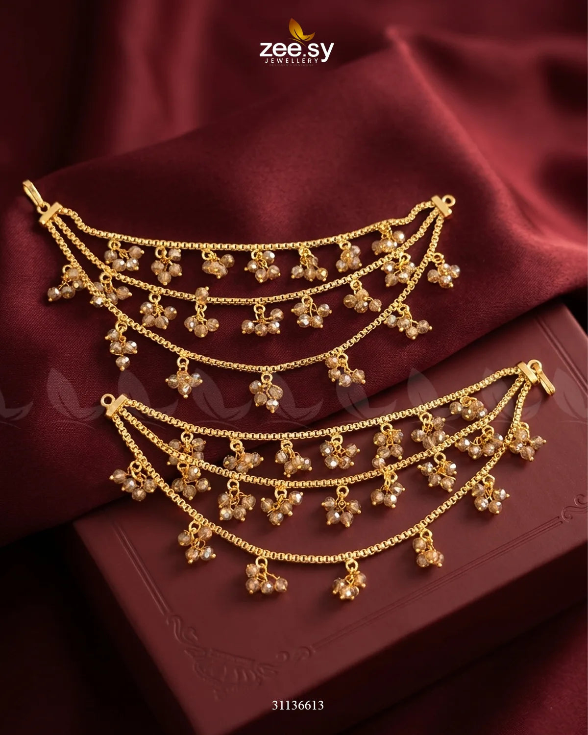Bella Triple Layers Earring Sahara Golden Champagne Earrings - Zeesy Jewellery Pakistan | Premium Artificial & Imitation Jewellery