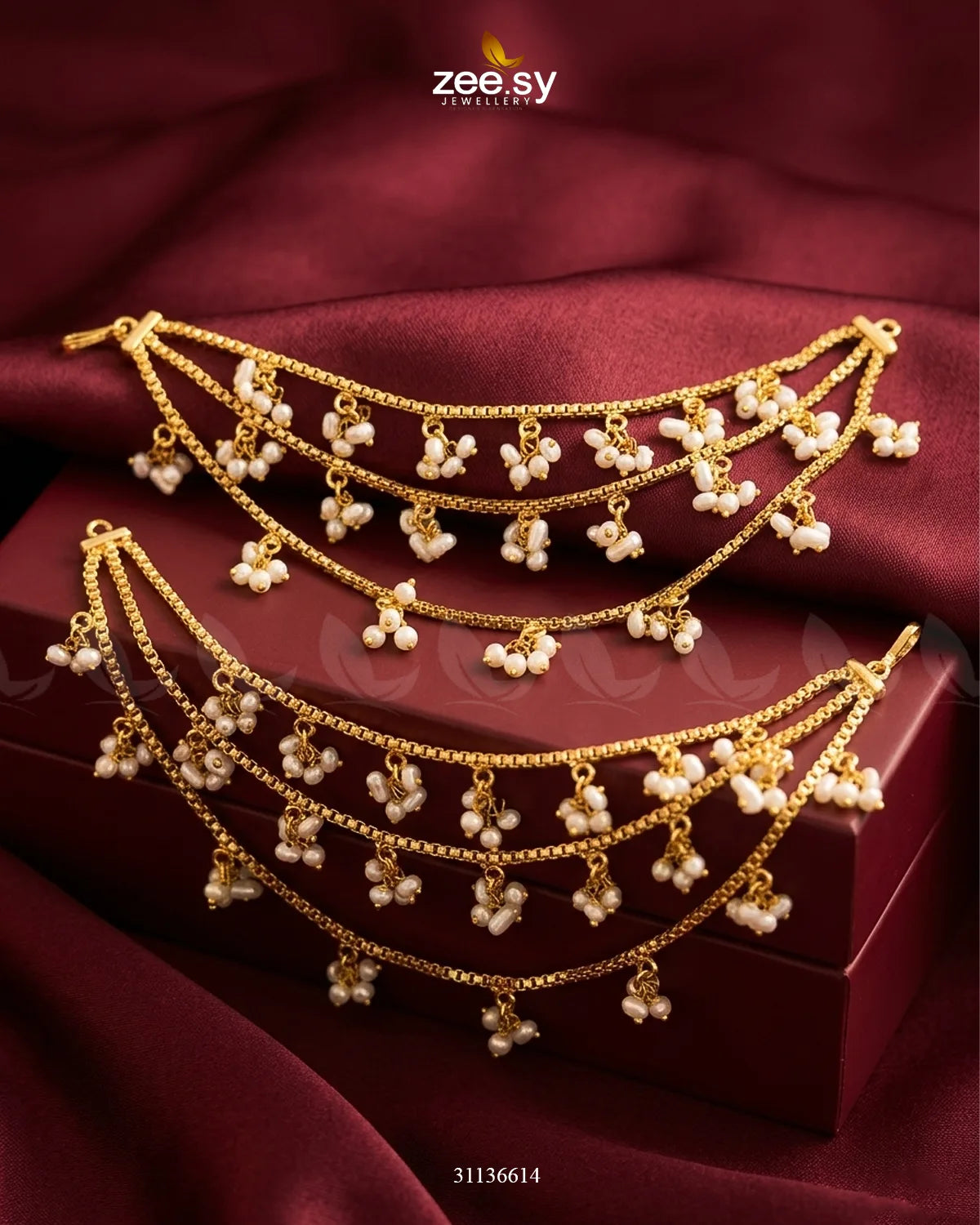 Bella Triple Layers Earring Sahara Golden Pearl Earrings - Zeesy Jewellery Pakistan | Premium Artificial & Imitation Jewellery