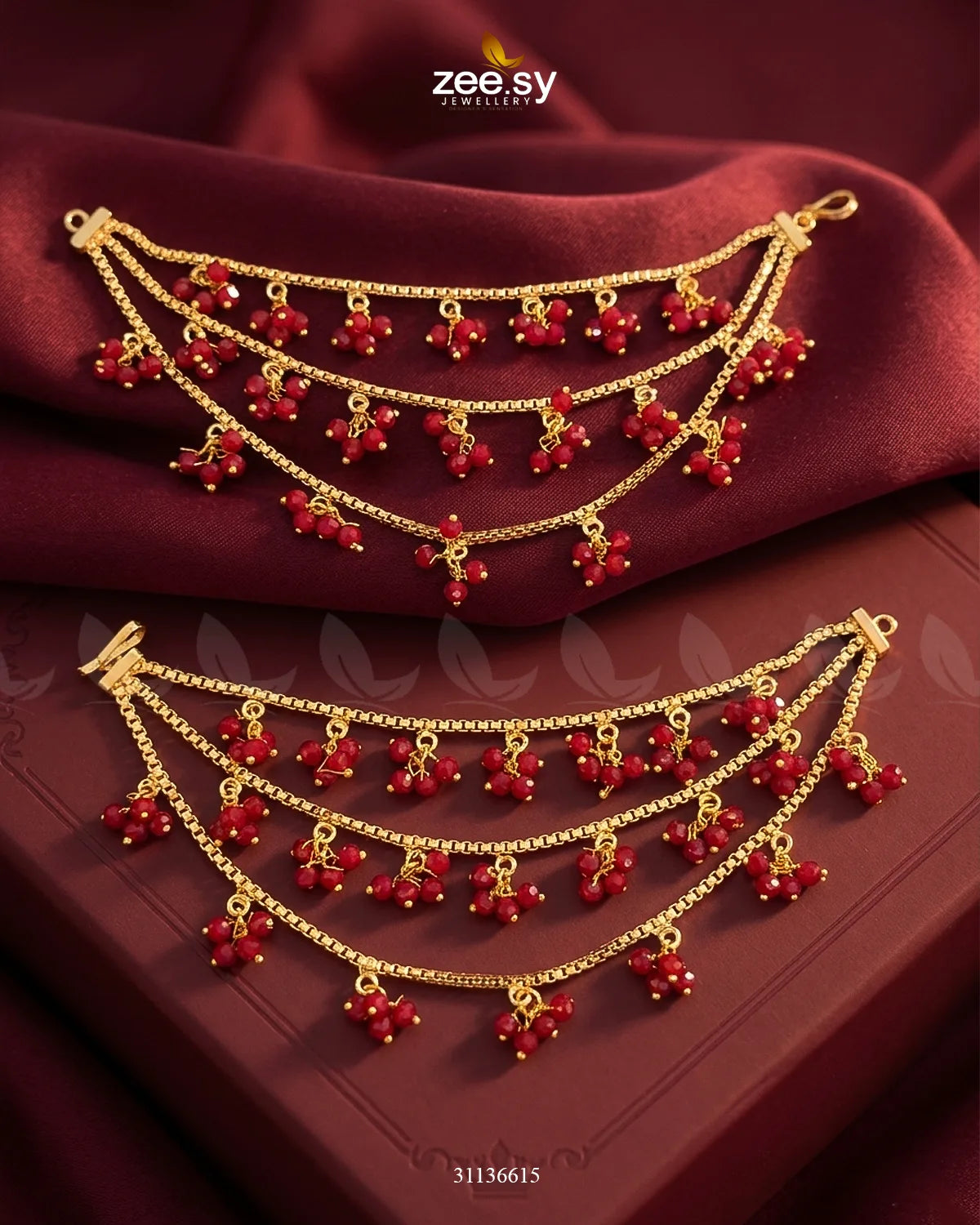 Bella Triple Layers Earring Sahara Golden Red Earrings - Zeesy Jewellery Pakistan | Premium Artificial & Imitation Jewellery