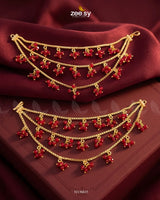Bella Triple Layers Earring Sahara Golden Red Earrings - Zeesy Jewellery Pakistan | Premium Artificial & Imitation Jewellery