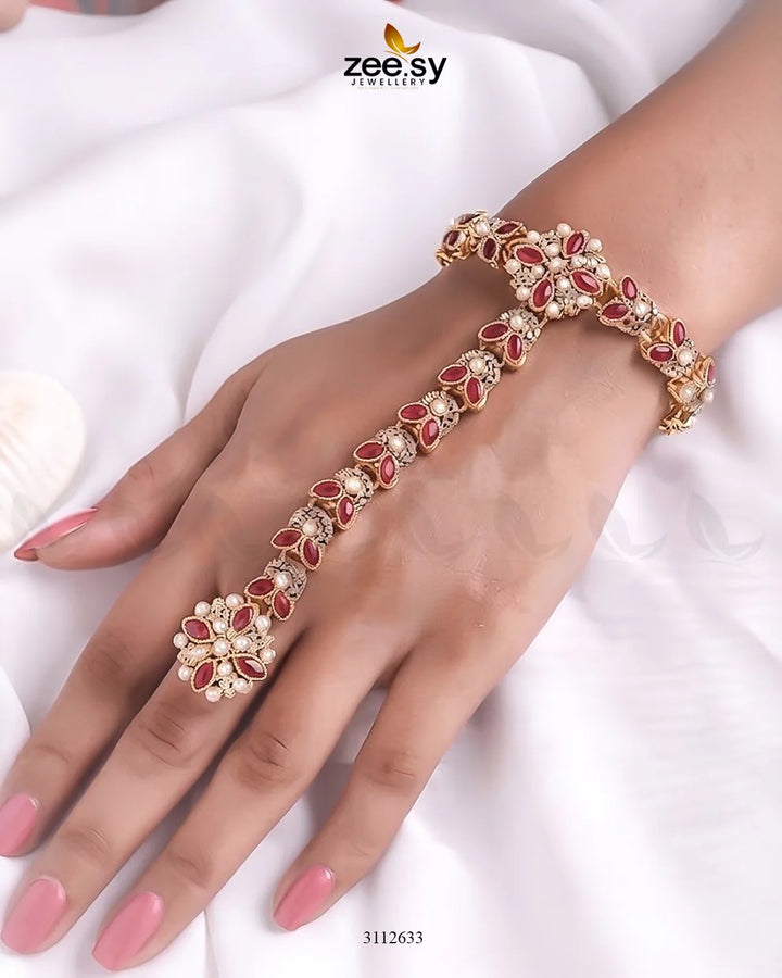 Bellflower Bracelet Golden Red Anja - Zeesy Jewellery Pakistan | Premium Artificial & Imitation Jewellery