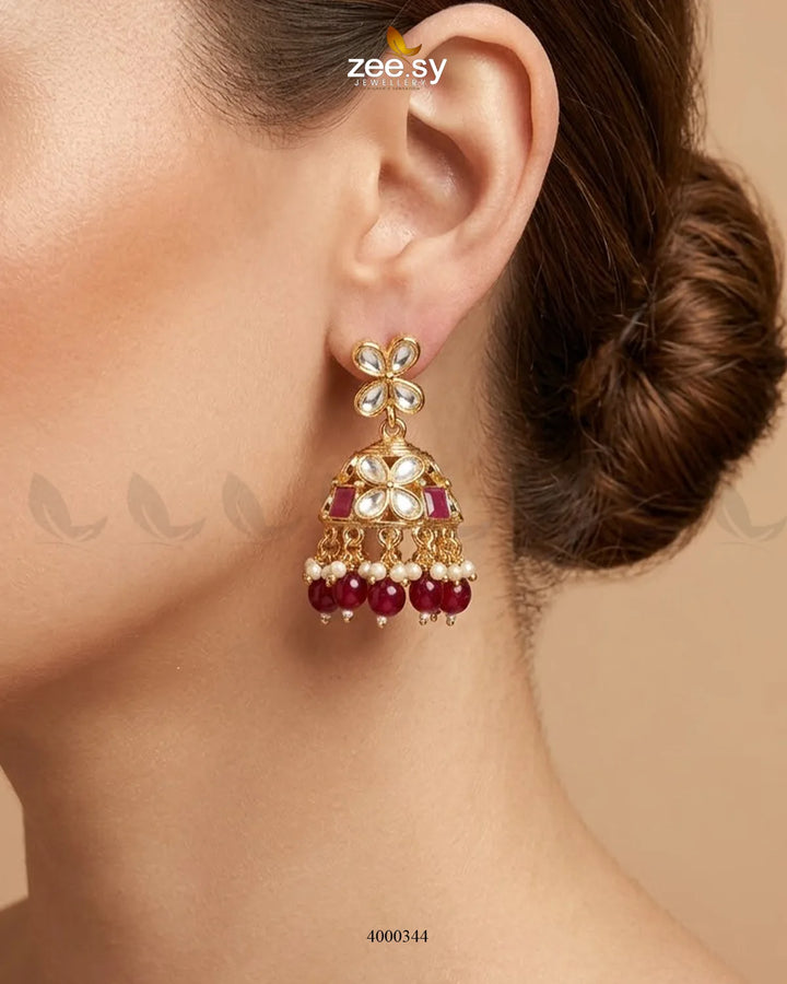 RHS09 Belly Tinted Polki Necklace Set featuring intricate polki stones and vibrant design, perfect for traditional occasions.