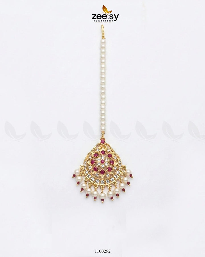 Shaahi Gulnaar Pearl drop Bindiya Ruby bindiya - Zeesy Jewellery Pakistan | Premium Artificial & Imitation Jewellery