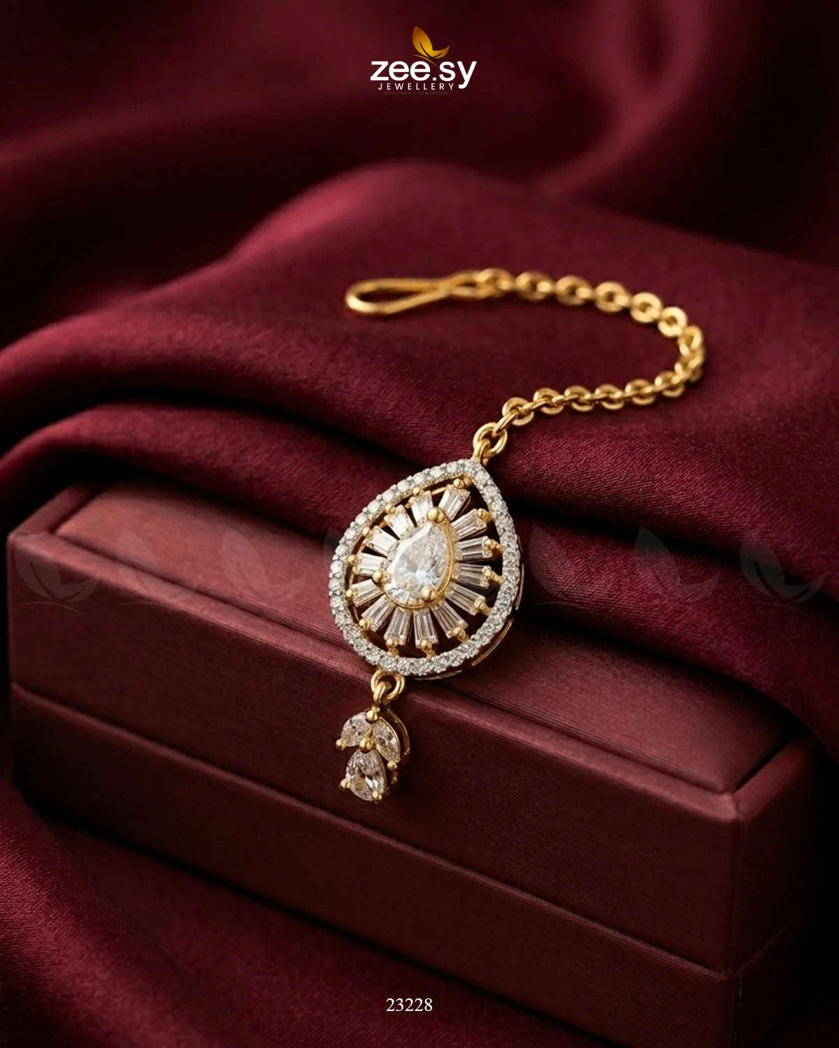 Pear Sunburst American Diamond Bindiya Golden White bindiya - Zeesy Jewellery Pakistan | Premium Artificial & Imitation Jewellery