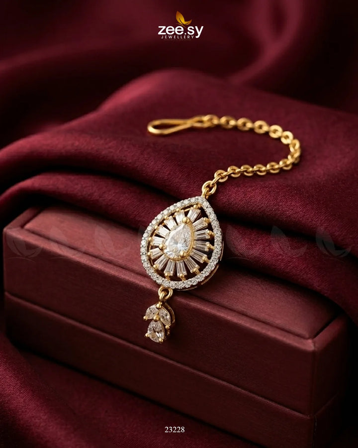Pear Sunburst American Diamond Bindiya Golden White bindiya - Zeesy Jewellery Pakistan | Premium Artificial & Imitation Jewellery