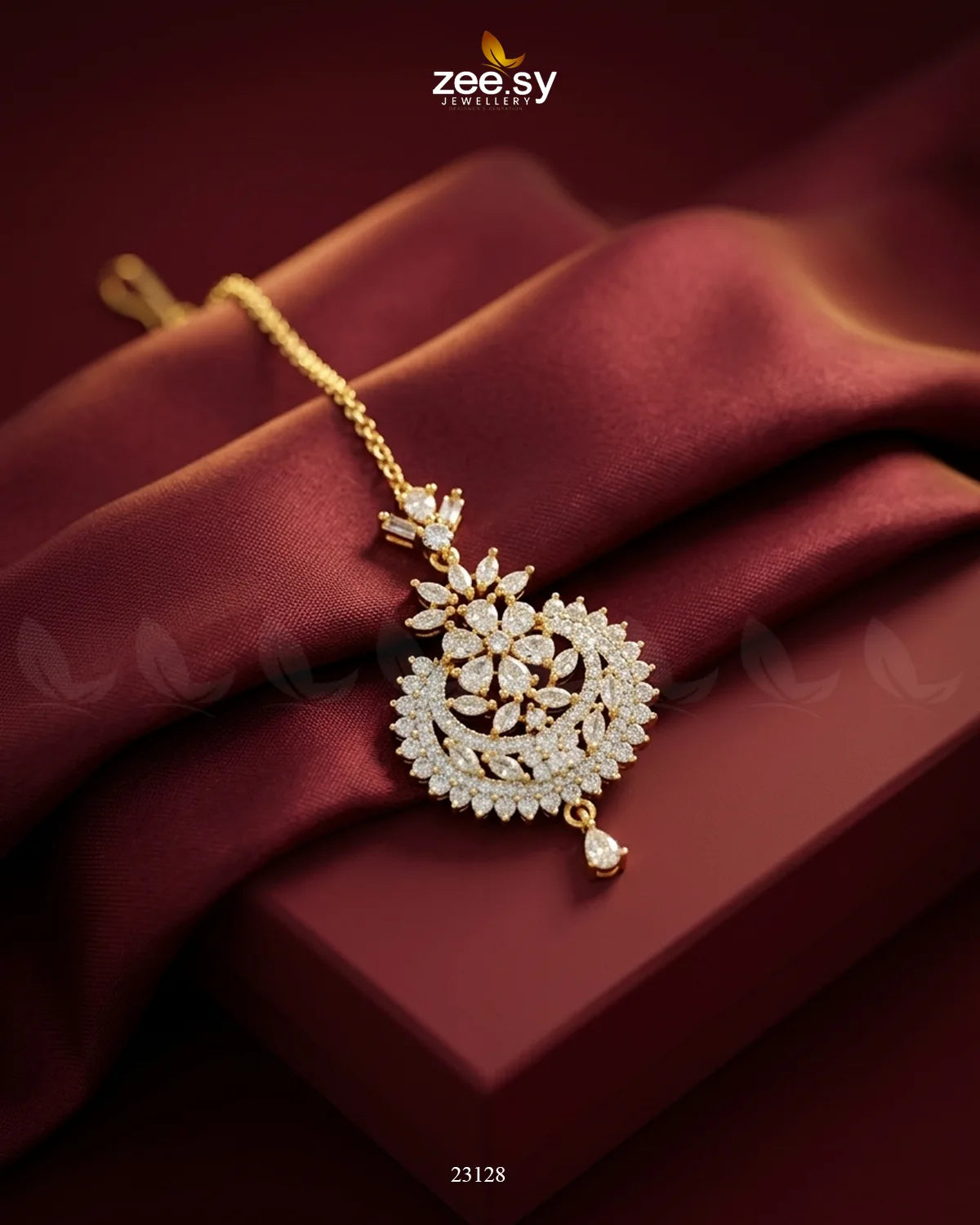 Chandni Flower Zirconia Bindiya Golden White bindiya - Zeesy Jewellery Pakistan | Premium Artificial & Imitation Jewellery