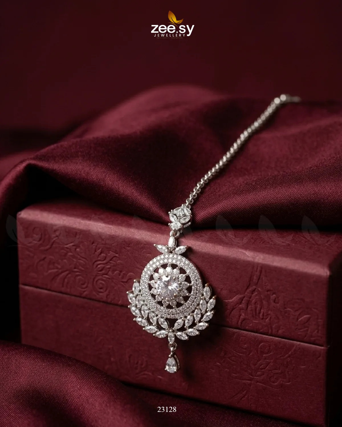 Floral Center Zirconia Leaf Bindiya Silver White bindiya - Zeesy Jewellery Pakistan | Premium Artificial & Imitation Jewellery