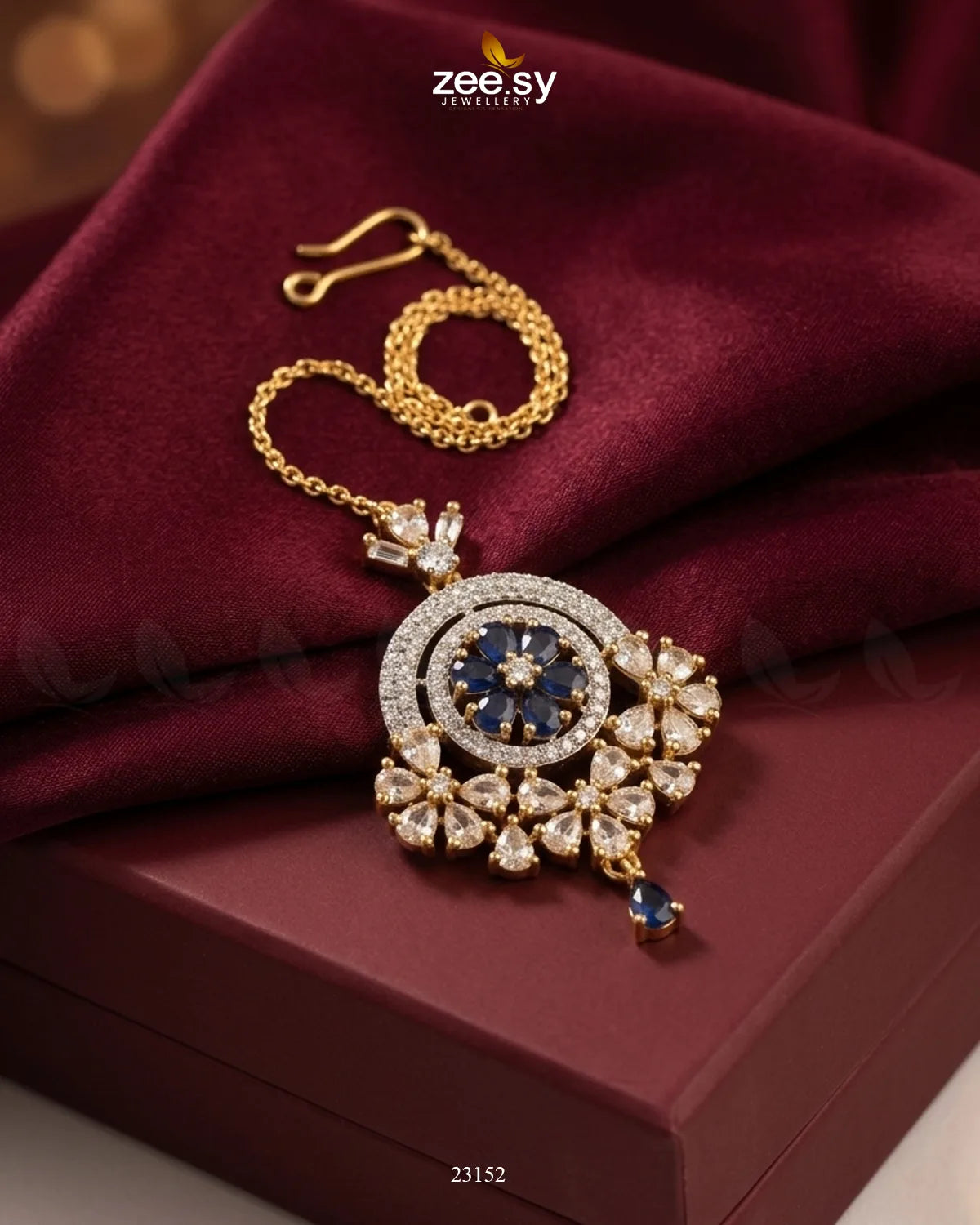 Round Flowery American Diamond Bindiya Golden Blue bindiya - Zeesy Jewellery Pakistan | Premium Artificial & Imitation Jewellery