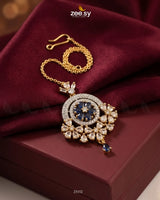 Round Flowery American Diamond Bindiya Golden Blue bindiya - Zeesy Jewellery Pakistan | Premium Artificial & Imitation Jewellery